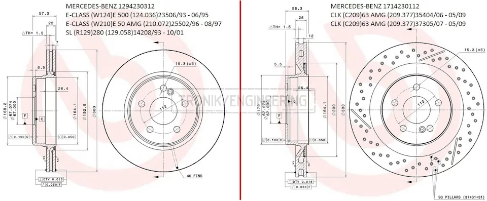 Mercedes W124& C209 brake rotors' designs