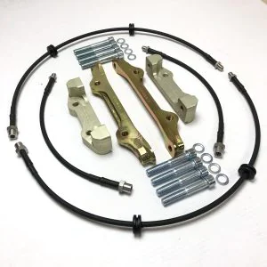 BMW 7 F01/F02/F03/F04 series brake caliper adapter kit (inc. lines) to install M5 F10 front brake system and rear 4-piston calipers