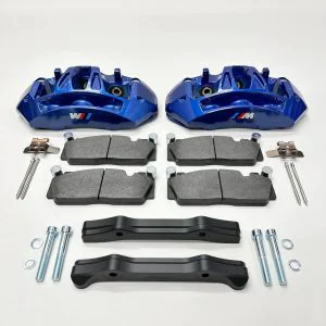 Front brake caliper upgrade Kit for BMW X5 F15 or X6 F16 to install M5 F10 OEM Brembo Blue 6-piston calipers with OEM brake pads